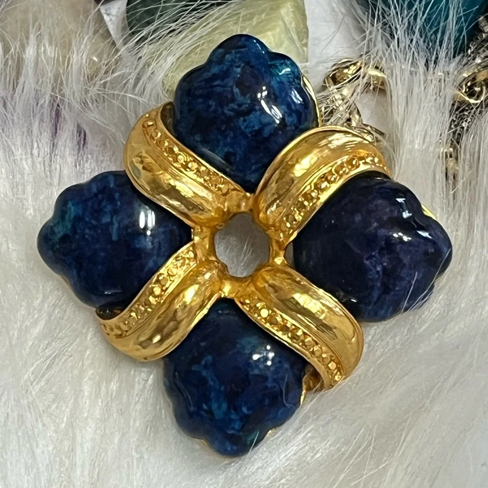 Gold Blue Enamel Brooch - Picture 1 of 6
